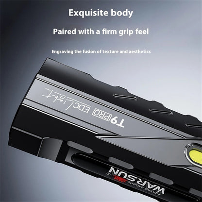 Warsun T9pro 1300LM Ultra-Bright Flashlight EDC Blade Portable Aluminum Alloy Torch with Red Laser & UV Light for Outdoor Lighting