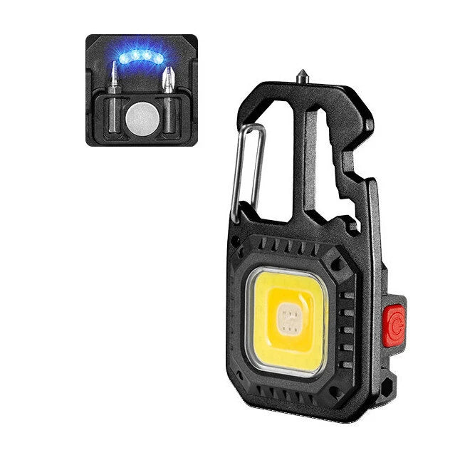 Mini COB LED Flashlight Keychain Lights Screwdriver Emergency Wrench Hammer Portable Key Ring Work Light Torch Outdoor Camping