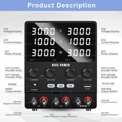 KUAIQU SPS-2KD Dual-Channel DC Power Supply Series Parallel Independent Triple Output Function Bench Power 120V 60V 30V