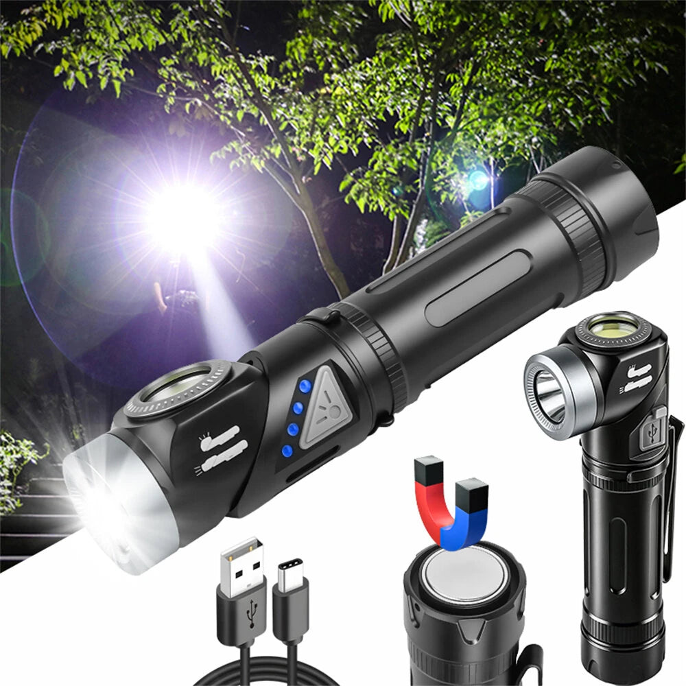 Multi Functional Strong Light Clip-on Headlight Magnetic Rotating L-shape Flashlight Work Light Magnetic Tail Outdoor Portable Torch 90-Degree Adjustable Corner Work Light For Hiking