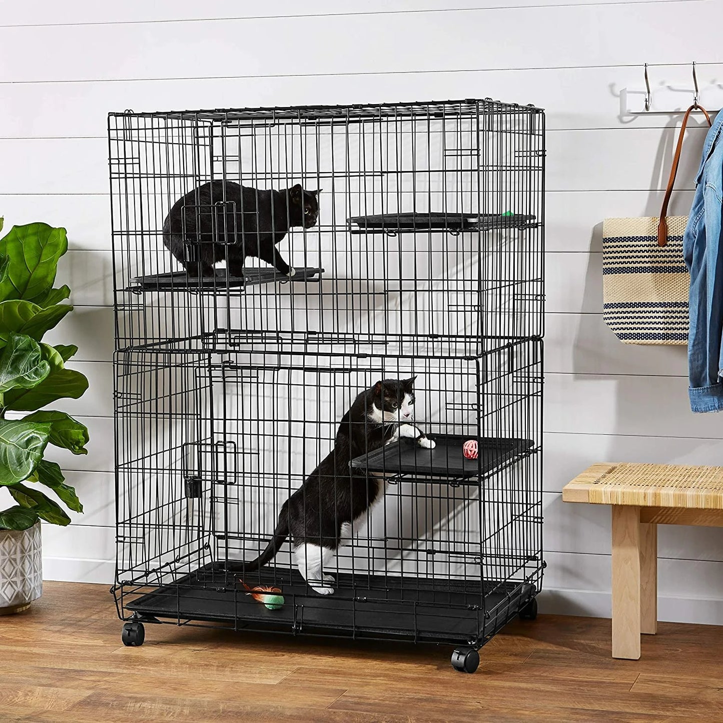PawGiant Oversized 6 Tier Cat Cage 77" Tall 1-5 Cats w/Hammock, Cat Bed & 5 Ramp Ladders 5 Platforms 3 Front Door Tray Cat Litter Playpen Cat House Pet Pen
