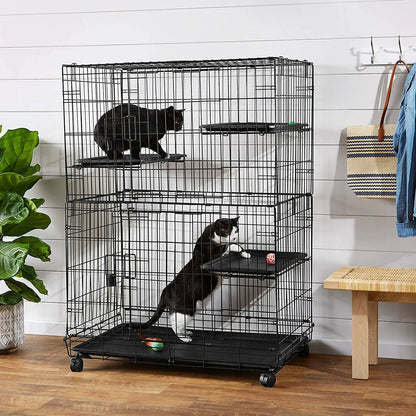 PawGiant Oversized 6 Tier Cat Cage 77" Tall 1-5 Cats w/Hammock, Cat Bed & 5 Ramp Ladders 5 Platforms 3 Front Door Tray Cat Litter Playpen Cat House Pet Pen