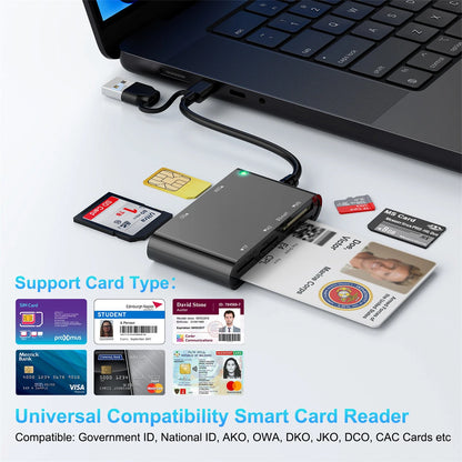 Rocketek CR375-B 6-in-1 Smart Card Reader for Smart SIM SD TF M2 MS Cards with USB-A/USB-C Interface Plug and Play