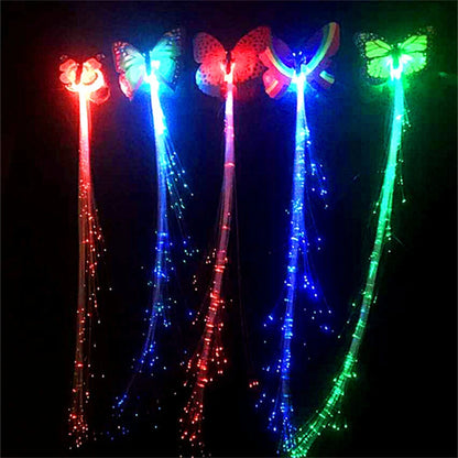 Colorful Butterflies Light Braids Wigs Glowing Flash LED Hair Braid Clip Decoration Ligth Up Christmas Hair Accessories