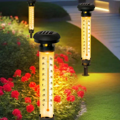 Elfeland Solar Outdoor Thermometer Light with Temperature Display IP65 Waterproof Warm White Garden Lamp for Patio Yard Pathway Landscape Decor