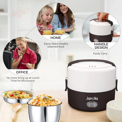 Janolia 1.3L 200W Portable Electric Lunch Box Food Warmer with Removable Stainless Steel Container Electric Heating Bento Lunch Box Food Storage Container EU Plug for Office and Home