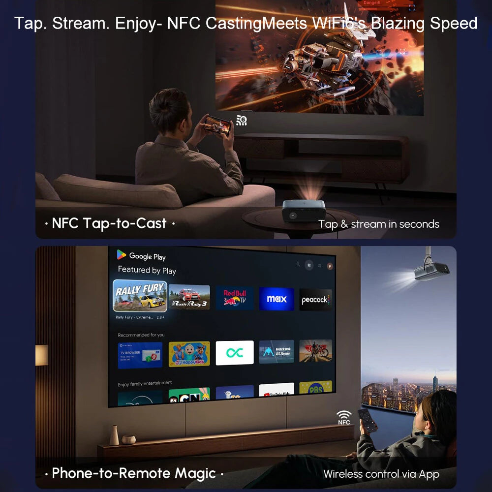 [Netfilx & Google TV Certified] Caiwei A9G 4K Android TV 14.0 Projector 1900 ANSI Lumens Auto Focus HDR10 WiFi6 Full HD Smart Home Cinema Netflix YouTube Primes Video Streaming Player