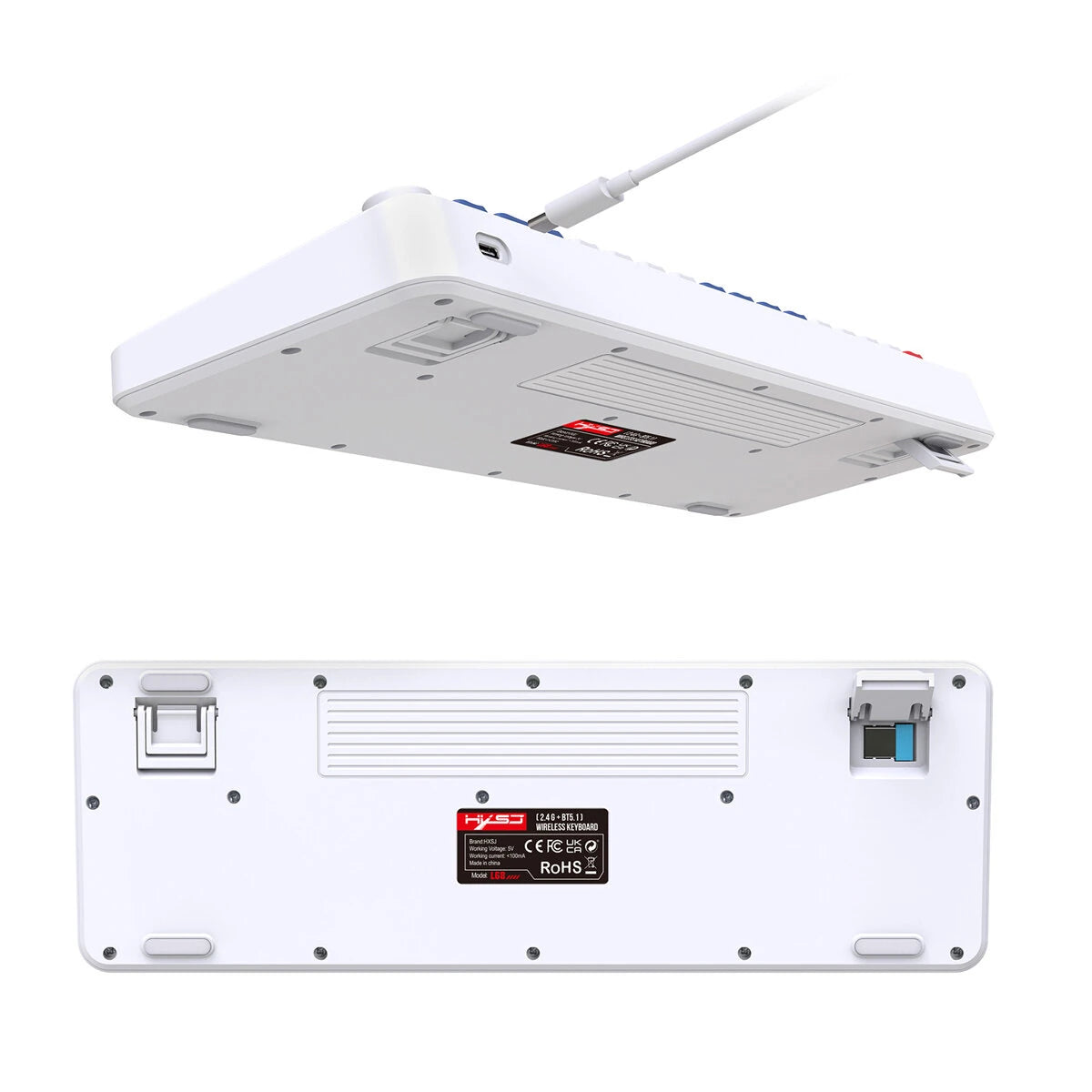 HXSJ L68 Three-Mode Wireless Gaming Keyboard with Display Screen and Multimedia Knob 68-keys RGB Light 2000mAh Battery Type-C Rechargeable 2.4G/BT1/BT2 Wireless Membrane Keyboards for PC Laptop Computer