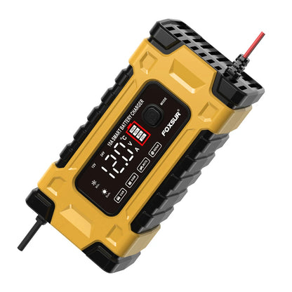 FOXSUR 12V 24V 10A Battery Charger with Intelligent Repair Screen Display for Cars and Motorcycles
