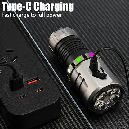 BIKIGHT Super Bright 8 LED Flashlight USB Rechargeable Lamp with Magnet, Gyroscope Rotation Design Torch Outdoor Camping Powerful Lantern