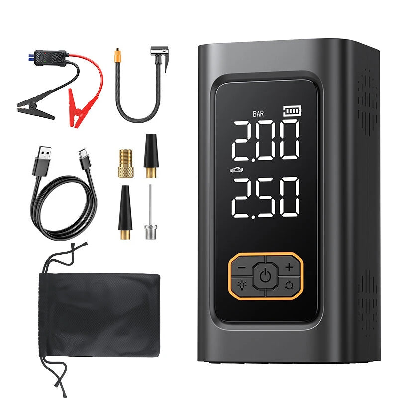 TUERBB T-N1 7000A Peak Car Jump Starter with 88W Air Compressor 150PSI Tire Inflator Type C Port Power Bank for Cars Trucks Motorcycles