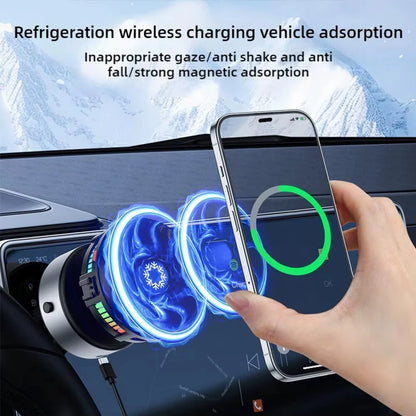 Wireless Charger Vacuum Magnetic, Active Cooling 15W Car Mount Charger with RGB Light Phone Holder Compatible with Magsafe