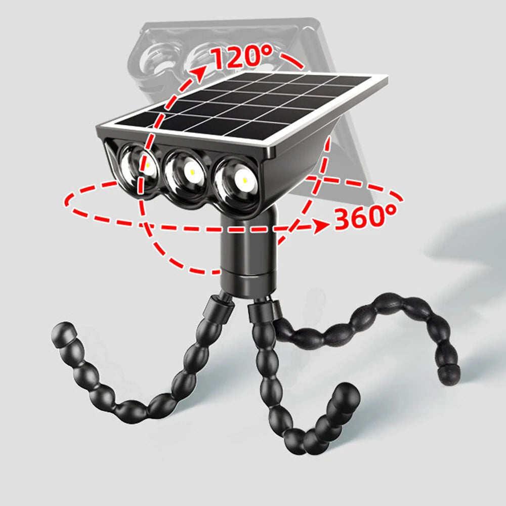 Elfeland Solar Octopus Spotlight With 3 Flexible Tentacles for Wrapping 360 Rotatable Head IP44 Waterproof for Garden Camping Decor