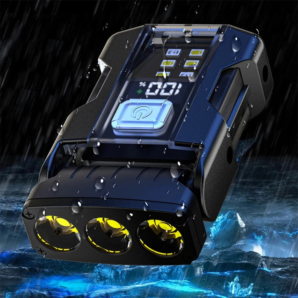 Bikight COB+SMD LED Super Bright Flashlight USB Charging Portable Camping Lantern Power Display Mini Emergency Lantern for Night Running