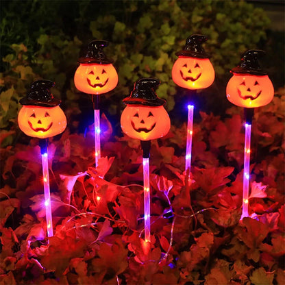 Elfeland Solar Powered Halloween Garden Stakes Pumpkin/Eye/Skull Designs with Auto-On Light Sensor IP65 Waterproof Outdoor Lawn Decorations for Yard & Pathway