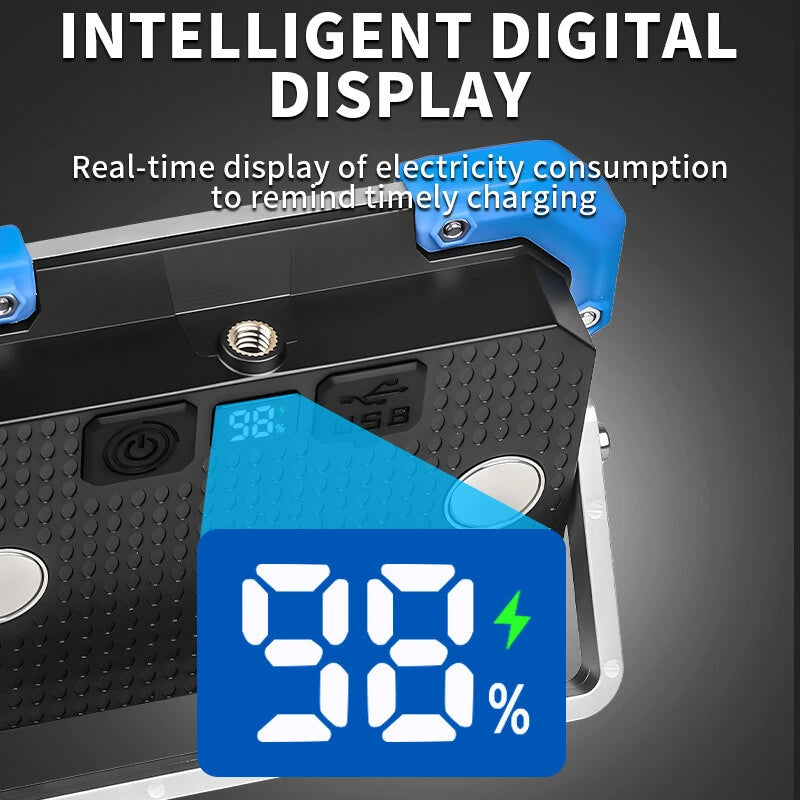 F023 Series LED Magnetic Work Light with Digital Display 3600mAh Battery Portable Multiple Light Mode USB-C Rechargeable IPX4 Waterproof for Camping Car Repair Emergency