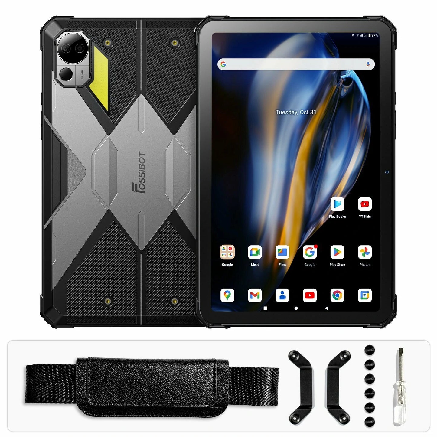 FOSSiBOT DT2 MediaTek Helio G99 Octa Core 12GB RAM +8GB Virtual Memory 256GB ROM 4G LTE 10.4 Inch 2K Screen Android 13 22000mAh Battery 64MP+32MP Camera IP68 IP69K Rugged Tablet