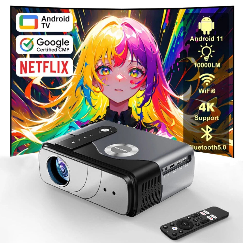 [Netfilx & Google TV Certified] CAIWEI A8K 4K UHD Projector Googles Android TV14.0 10000 Lumens 2G RAM 32G ROM Auto Focus Keystone Correction Netflix Disneys Dolby Audio Streaming Player Smart Home Cinema Theater