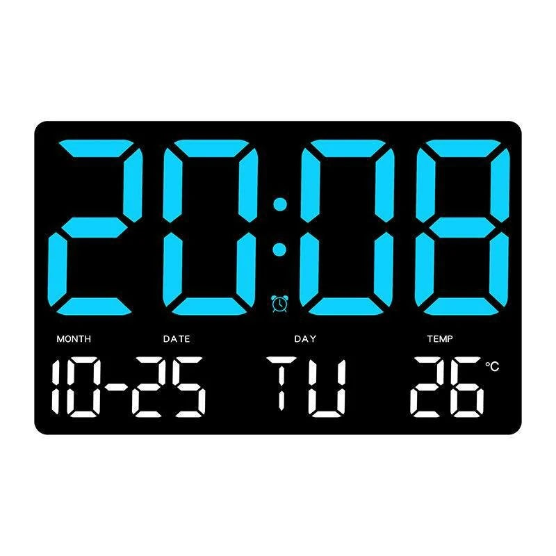 AGSIVO Large Digital Wall Clock Alarm Clock Large LED Display with Remote Control / Adjustable Brightness / Indoor Temperature / Date / Week / 12/24H For Home Office Classroom
