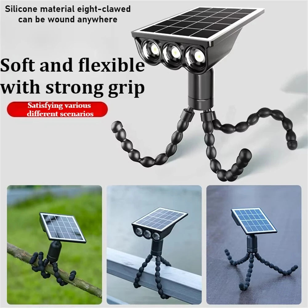 Elfeland Solar Octopus Spotlight With 3 Flexible Tentacles for Wrapping 360 Rotatable Head IP44 Waterproof for Garden Camping Decor