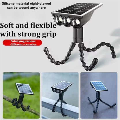 Elfeland Solar Octopus Spotlight With 3 Flexible Tentacles for Wrapping 360 Rotatable Head IP44 Waterproof for Garden Camping Decor