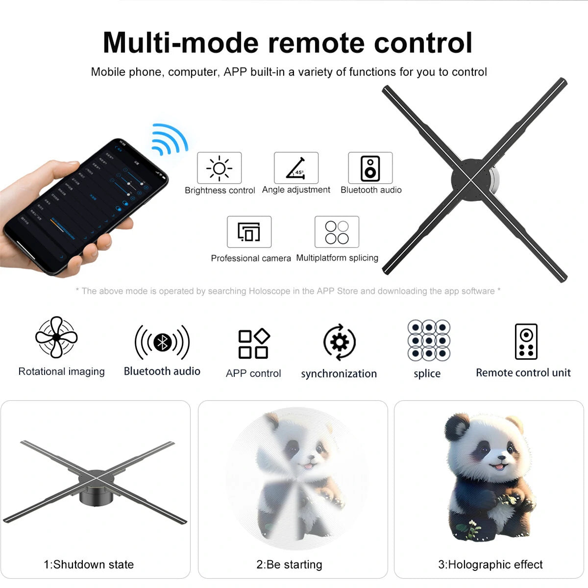 P56 Naked Eye 3D HD Fan Holographic Projector 3D Holographic Projector Remote Advertising Display Support Picture Video Gif logo