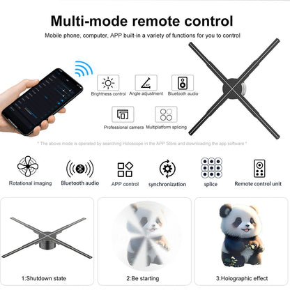 P56 Naked Eye 3D HD Fan Holographic Projector 3D Holographic Projector Remote Advertising Display Support Picture Video Gif logo