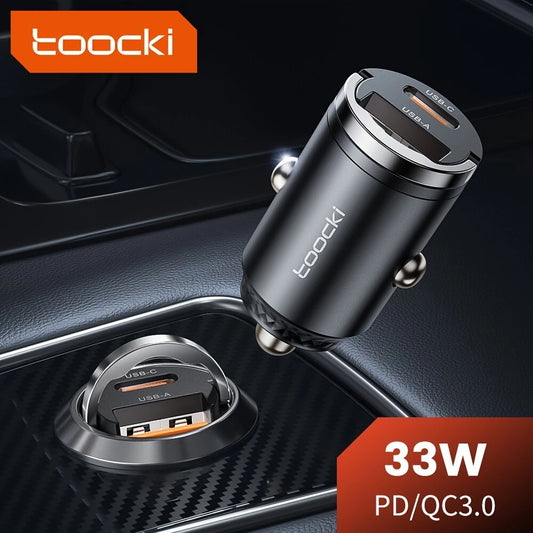 Toocki 33W Car Charger USB-A+USB-C Dual Output Supports PD/QC3.0 Mini Ring Design for iPhone15/iPhone14/iPhone13/iPhone12/ Pad Pro/Air/Mini series/GPS/Driving Recorder