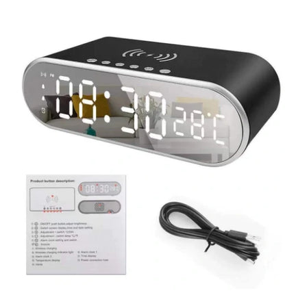LED Mirror Digital Alarm Clock Support Phone Wireless Charging 2 Alarm Group Snooze Function Real-Time Temperature