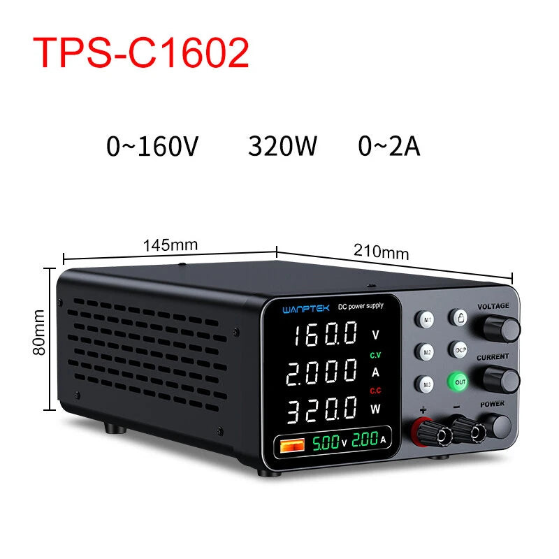 WANPTEK DC Power Supply TPS-C1203 0-120V 0-3A 360W 300W 150W Adjustable Regulated Power Supply USB Fast Charge Overcurrent Protection Digital Display