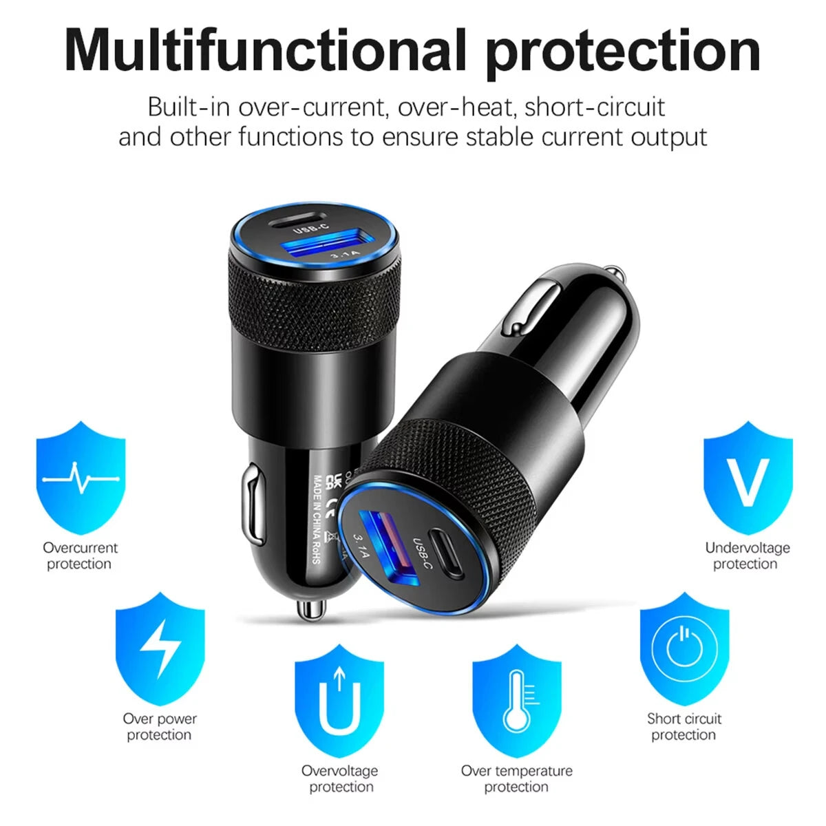 3.1A USB Car Charger Type C Fast Charging Phone Adapter Dual-Port Charging For Xiaomi Huawei PD Phone Charger Adapter Socket