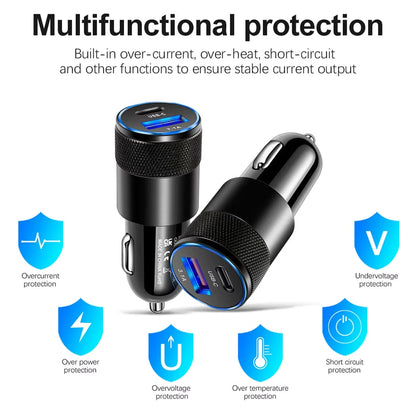 3.1A USB Car Charger Type C Fast Charging Phone Adapter Dual-Port Charging For Xiaomi Huawei PD Phone Charger Adapter Socket