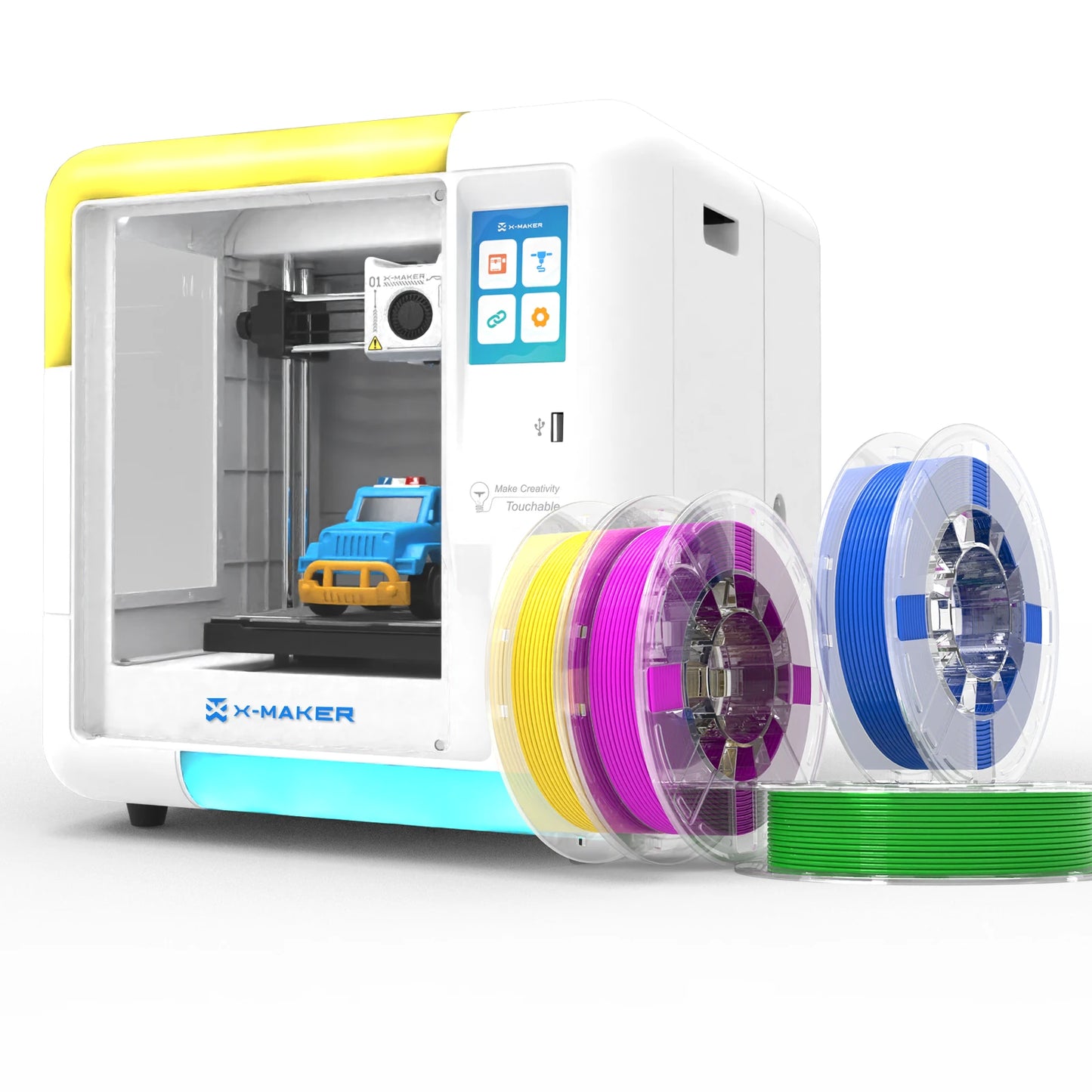 [EU/US Direct]AOSEED X-MAKER Children's 3D Printer High Precision 0.1/0.05mm Ultra Silent Wireless Smart One-Press Printing WiFi USB Safe Enclosed Design with 4er Colorful PLA Filament Set