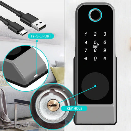 WAFU WF-014 Tuya Smart WiFi Keyless Entry Door Lock Anti-theft Biometric Fingerprint Password Key APP Remote Control Electronic Lock