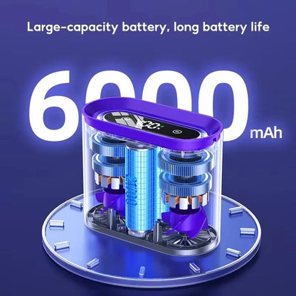 Dual Air Duct Waist-hanging Fan 100 Speeds Wind Clip 6000mAh Rechaegeable Air Cooling Brushless Fan Light Outdoor Lanyard Fan