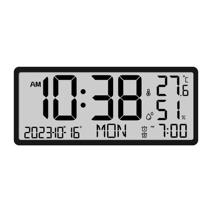 Large LCD Digital Wall Clock Temperature Humidity Display Alarm Clock Hanging/Desktop Digital Clock Plugged in Electronic Desktop Clock for Home and Offices