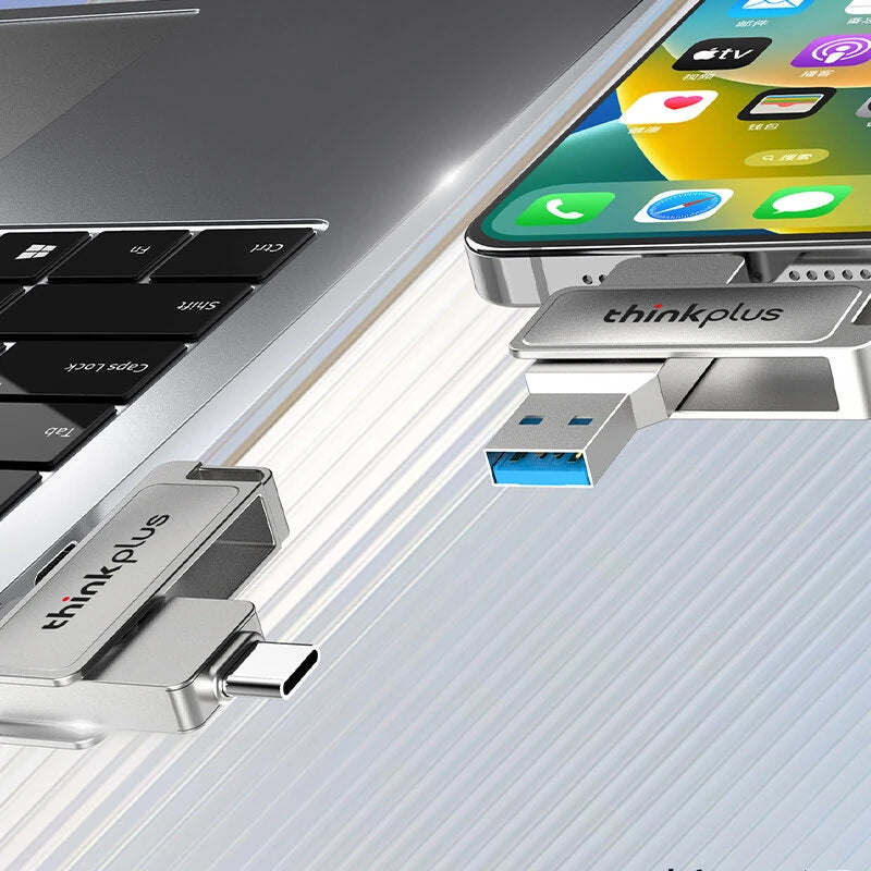 Lenovo Thinkplus MU233 Type-C & USB Flash Drive 160MB/s USB3.2 High Speed Rotary Pendrive 512G 256G 128G 64G 32G Portable Memory U Disk for PC Computer Laptop