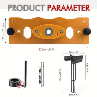 35mm Hinge Hole Drilling Guide Jig Cabinet Door Hinge Positioning and Punch Locator Woodworking Tool with Low Noise High-Speed Rotation Bearing