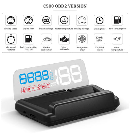 GEYIREN C500 Auto OBD2 HUD Head-Up Display EOBD Windshield Car Speedometer Projector Digital  For All Car