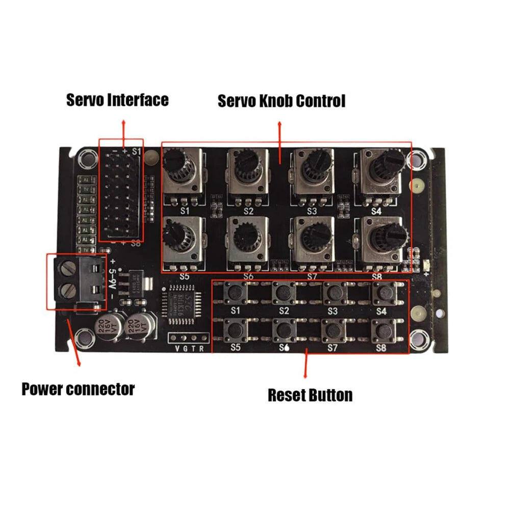 8-Channel Knob Servo Controller Board with Overload Protection PWM Digital Interface 5-8.4V High-Precision Potentiometer for Robotic Arm Manipulator Servo Testing