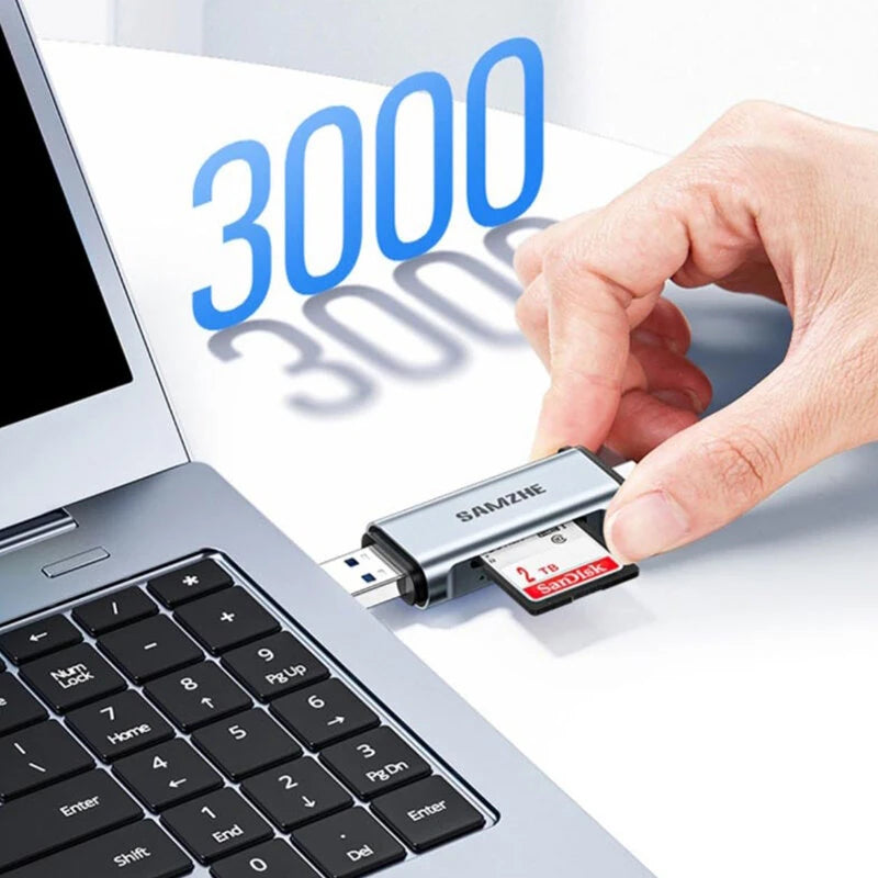 SAMZHE CRS22 USB3.2Gen1 Card Reader USB-A&Type-C Dual Interface OTG Adapter Dongle 5Gbps High Speed SD/TF Dual Slot for Smartphone Laptop Plug and Play