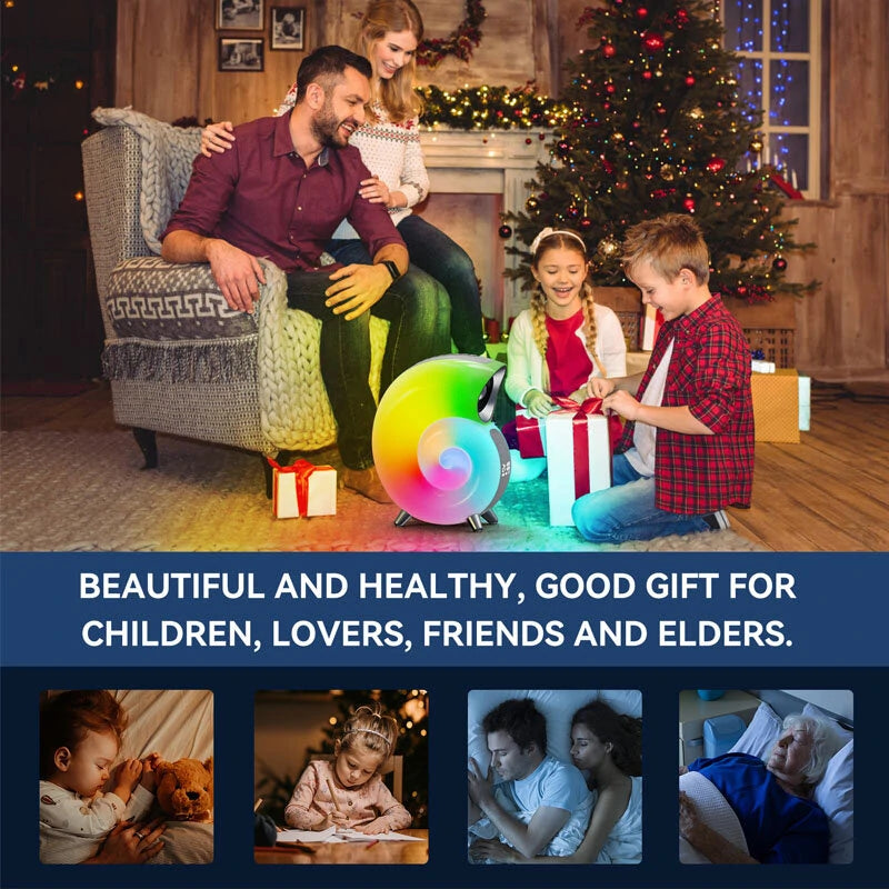 Conch RGB LED Night Light Wake Up Lamp Sleep Light Smart Atmosphere Lamp Blue Tooth Clock Alarm speaker with Stereo BT Speaker