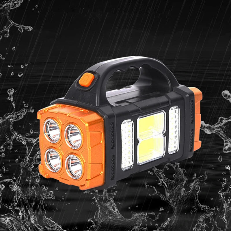 Portable Solar LED Flashlight With COB Work Lights USB Rechargeable Handheld Camping Light 4 Lighting Modes Outdoor Powerful Solar Torch Light