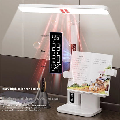 Elfeland LED Eye-Care Desk Lamp 3 Color Temperatures & 5-Level Brightness Dimmable USB Rechargeable 6000mAh With Clock & Thermometer Display Pen Holder Book Holder