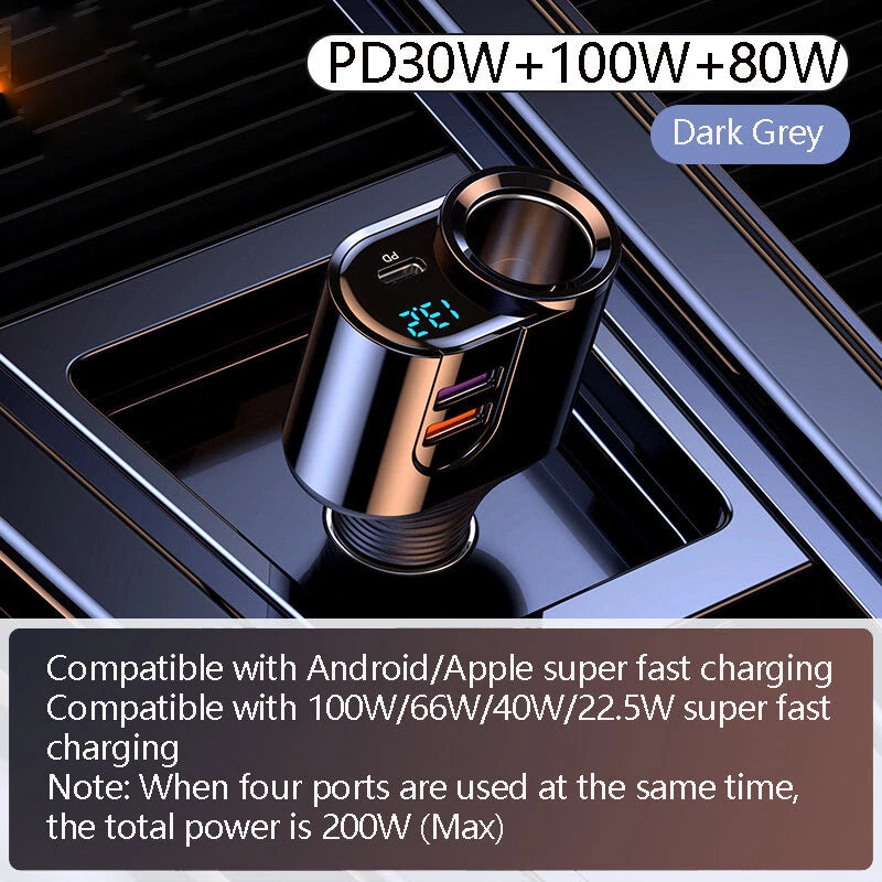 PD30W+80W+100W Car Fast Charger LCD Screen Dispaly Compatible with 100W/66W/40W/22.5W Super Fast Charge