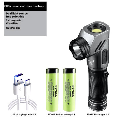 Bikight 1500 Lumens L-shape 21700 LED Flashlight 90 Swivel Emergency Magnetic Work Lamp 21700 Rechargeable Flash Light Outdoor Tactical Corner Light LED Torch