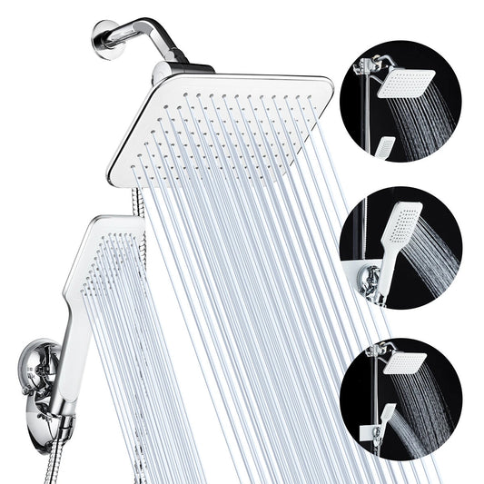 5Pcs/Set Rainfall Shower Head Combo High Pressure Dual Shower Head Handheld Bath Shower Set 10 Inch