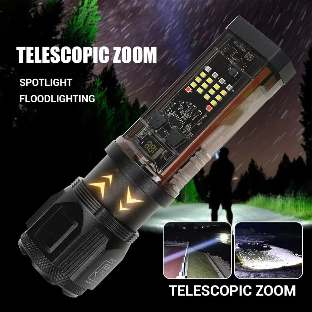 Bikight Multi-function Solar LED Flashlight Telescopic Zoom Torch 6 Modes Light Outdoor Emergency Power Bank LED Solar Lantern