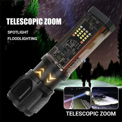 Bikight Multi-function Solar LED Flashlight Telescopic Zoom Torch 6 Modes Light Outdoor Emergency Power Bank LED Solar Lantern