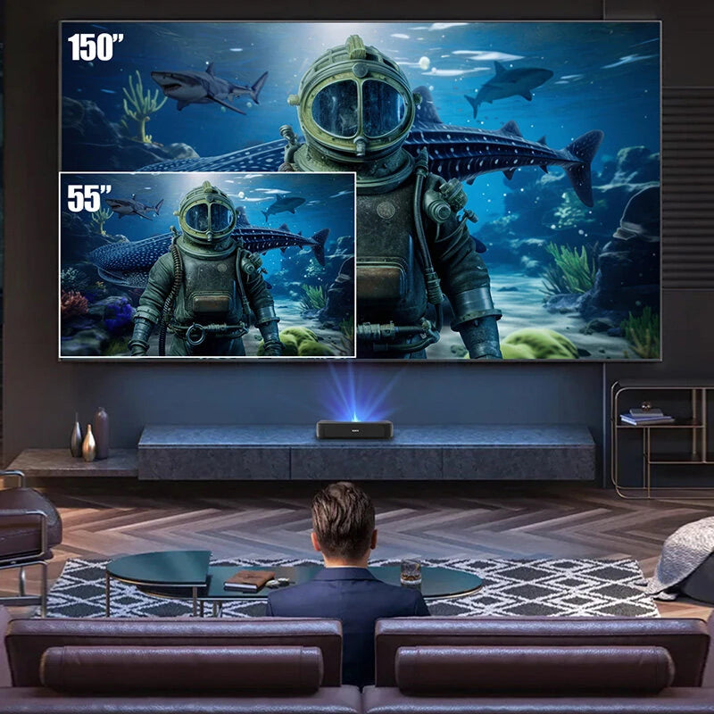 [Netfilx & Google TV Certified] ProjeStar H2 Triple Laser Mini UST Projector 1000 ANSI Lumens 1080P 8K Support Dual Band WiFi bluetooth-compatible 2G RAM 16G ROM Auto Keystone Correction & Focus Google TV Smart Home Cinema Grade Theater